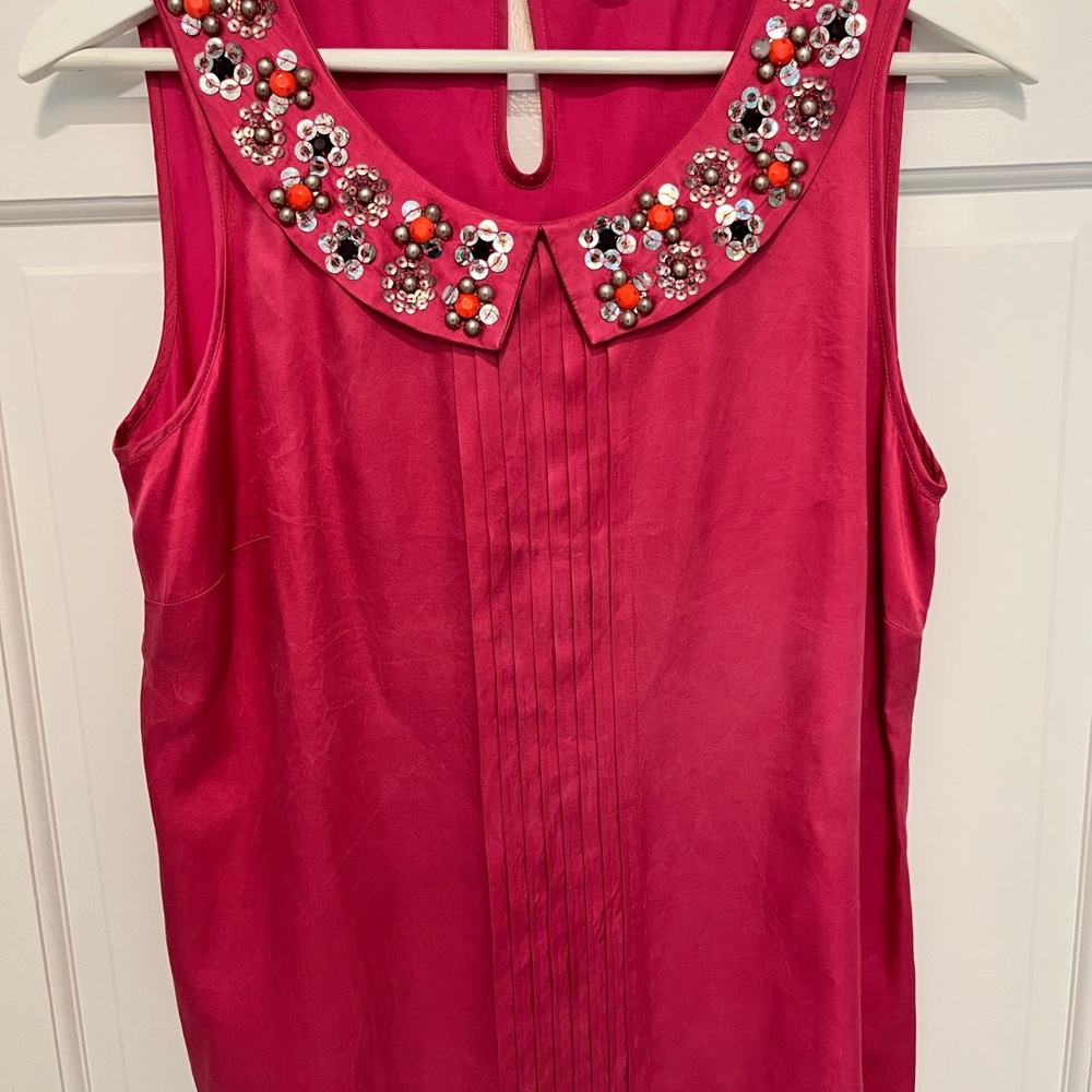Boden Pink Embellished Blouse with Peter Pan Collar